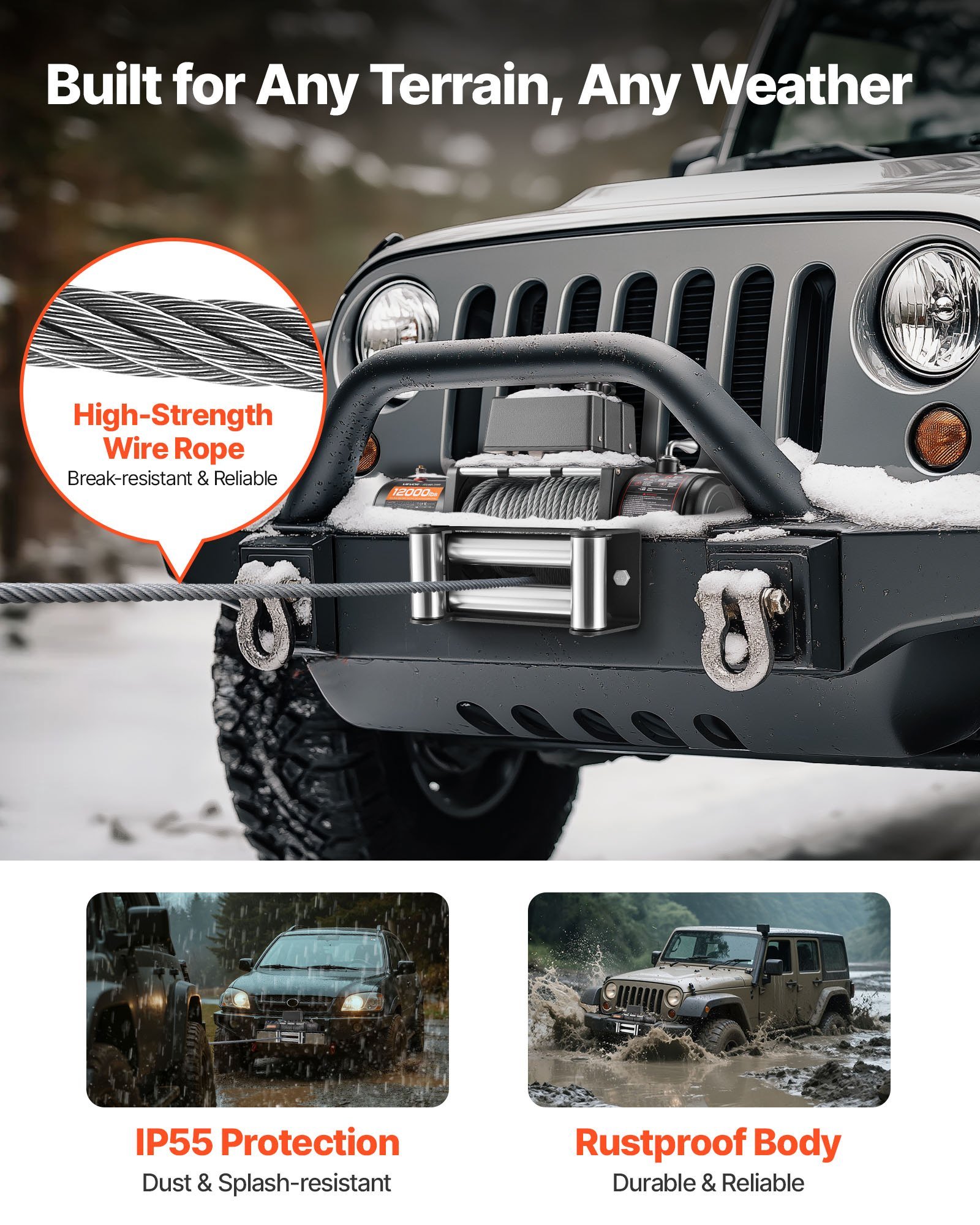 Electric Winch, 12000 Lbs Load Capacity, 12V DC Truck Winch With Φ7/20 In X 85 Ft Steel Rope, Wireless & Wired Remote Control, Suitable For Towing SUV Jeep Trailer Boat Off-Road Vehicle - Image 3