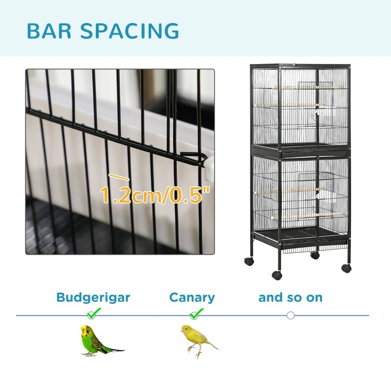 2 In 1 Bird Cage Aviary Parakeet House For Finches, Budgies With Wheels, Black - Image 8
