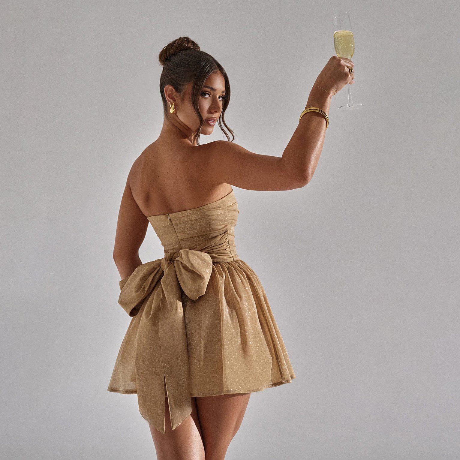 Tube Top Lace Dress With Back Bow-knot Summer Fashion Temperament Mesh Stitching Off-neck Short Skirt - Image 4