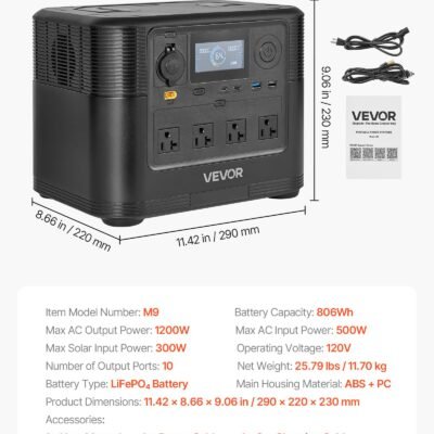 Portable Power Station, 1200W Solar Generator Power Station, 806Wh LiFePO4 Battery Backup With 10 Output Ports For Home Emergency, Outdoor Camping, RV Travel (Solar Panel NOT Included)