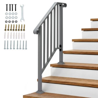 Silver Outdoor 2-Step Iron Handrail