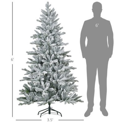 6ft Artificial Flocked Christmas Tree With Snow Tips, Easy Assembly, Hinged Xmas Tree For Home Office Holiday