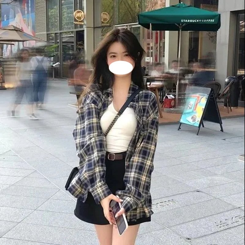 Women's Retro Plaid Sweet Thin Sun Protection Cardigan Coat Shirt - Image 3
