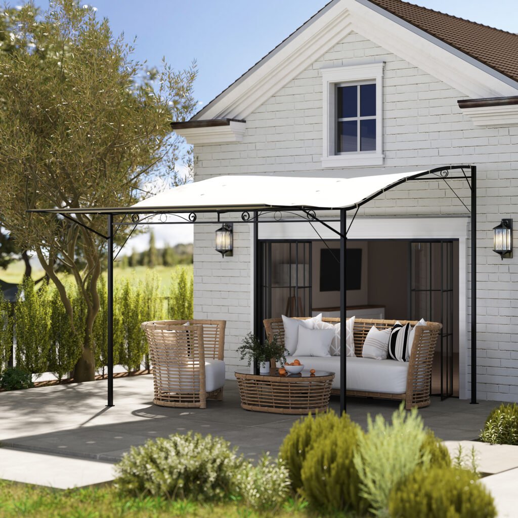 10' X 8' Outdoor Pergola And Patio Gazebo For Garden, Camper, Deck, Doors And Windows, Cream White —