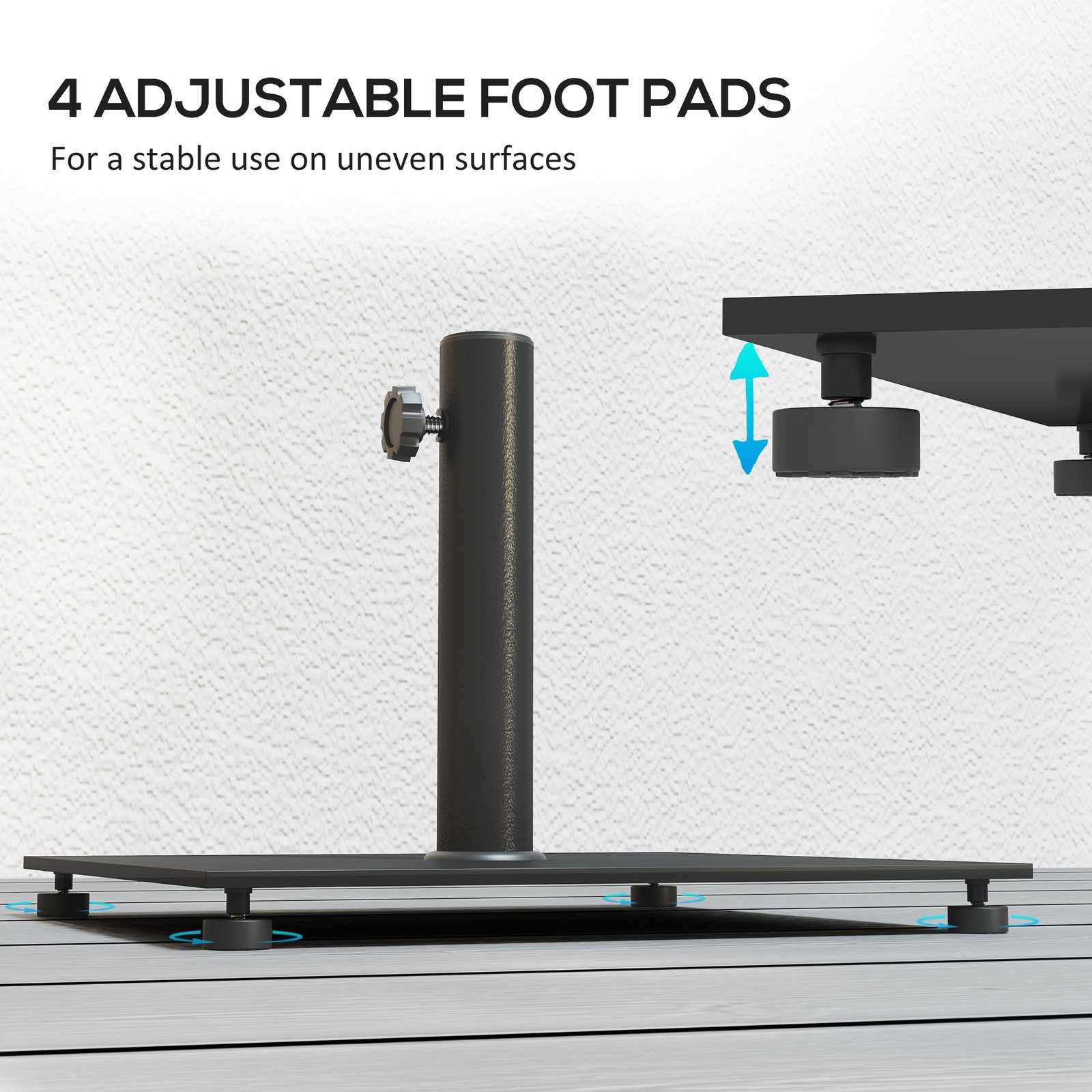 Square Patio Umbrella Base, 29 Lbs Metal Umbrella Stand Base With Adjustable Foot Pads, Heavy Duty Patio Umbrella Holder For 1.51.9 Umbrella Poles For Outdoor, Lawn, Poolside, Black - Image 3