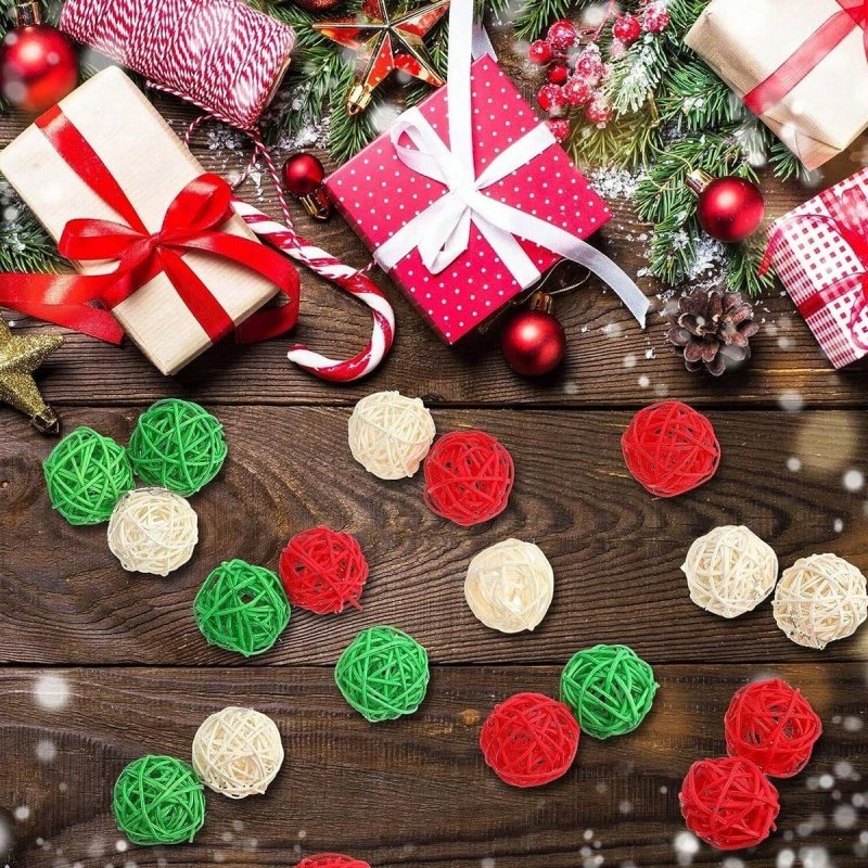 30 Pcs Christmas Rattan Balls Decorations Christmas Wicker Balls Decorative For Christmas Home Decor DIY Vase Bowl Filler Ornament Table Decoration - Image 7