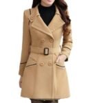 19 Autumn And Winter New Korean Style Coat Double-breasted Mid-length Slim Fit Fashion Coat Women's Clothing