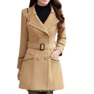 19 Autumn And Winter New Korean Style Coat Double-breasted Mid-length Slim Fit Fashion Coat Women's Clothing