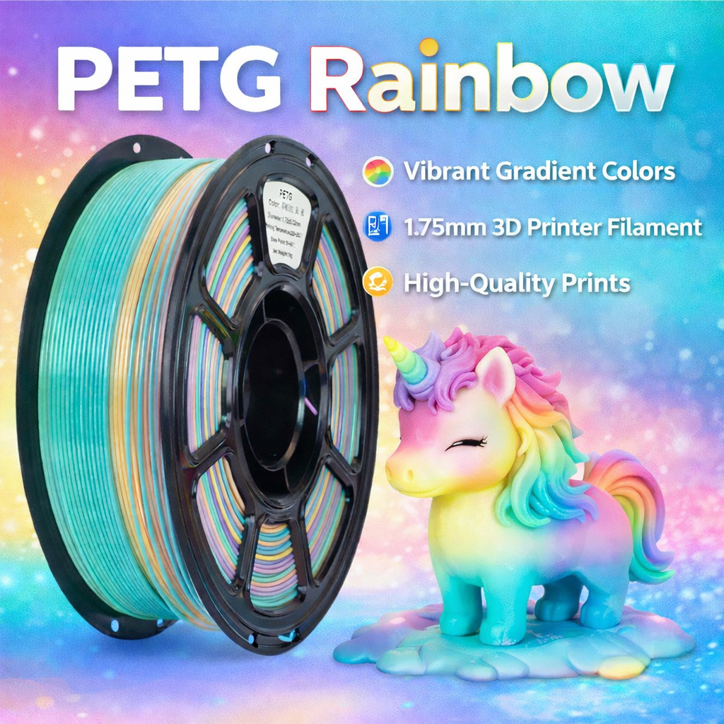 PETG Rainbow Filament 1.75mm, 3D Printer Filament 1kg Spool, Multicolor Silk Rainbow PETG Filament, High Strength, Low Warping, Smooth Printing, Dimensional Accuracy, Compatible With FDM 3D Printers - Image 2