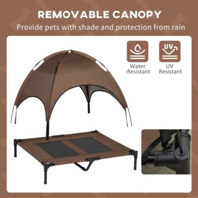 PawHut Elevated Portable Dog Cot Pet Bed With UV Protection Canopy Shade, 36 Inch, Coffee