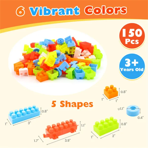 150 PCS Building Blocks Set With Wheels, Learning Toddler Blocks For 3+ Years Old - Image 5