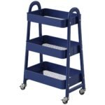 3-Tier Rolling Cart, Metal Utility Storage Cart, Lockable Wheels, For Living Room, Bathroom, Kitchen And Narrow Spaces