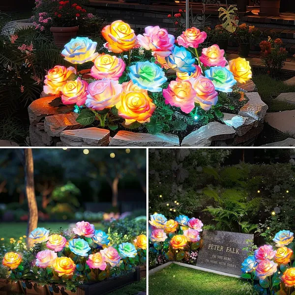 Solar Lights Outdoor Waterproof For Garden Decor, 4 Pack Solar Garden Lights For Outside, Outdoor Solar Lights For Yard With Solar Flowers Lights, Solar Powered Yard Decorations - Image 2