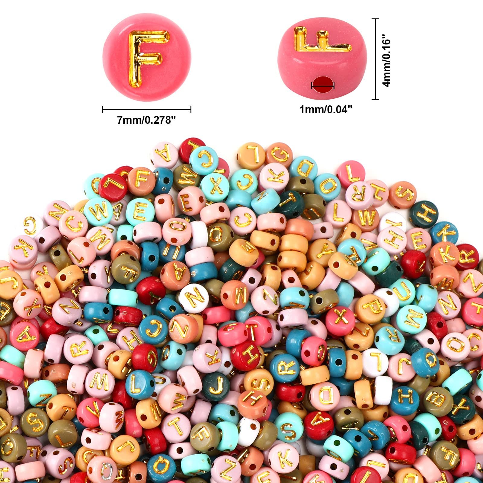 Colored Letter Beads, 1900Pcs 4x7mm Colorful Gold Acrylic Alphabet Beads With 1 Roll Elastic String For Bracelet Necklace Jewelry Making Supplies - Image 4