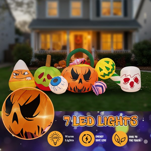 8FT Long Halloween Inflatables Pumpkins Eyeball Candy Outdoor Decorations, Blow Up Yard Decoration With Built-in LEDs Lighted For Lawn Garden Outside Indoor Decor - Image 9