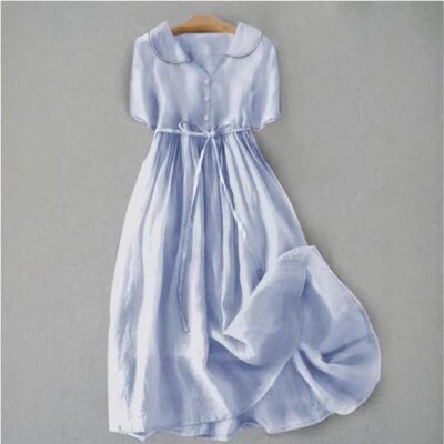 Women's Casual Loose Solid Color Cotton And Linen Dress