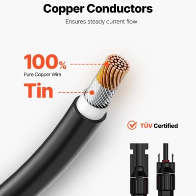 20FT Solar Panel Extension Wire With Female & Male Connectors 10AWG 1 Pair