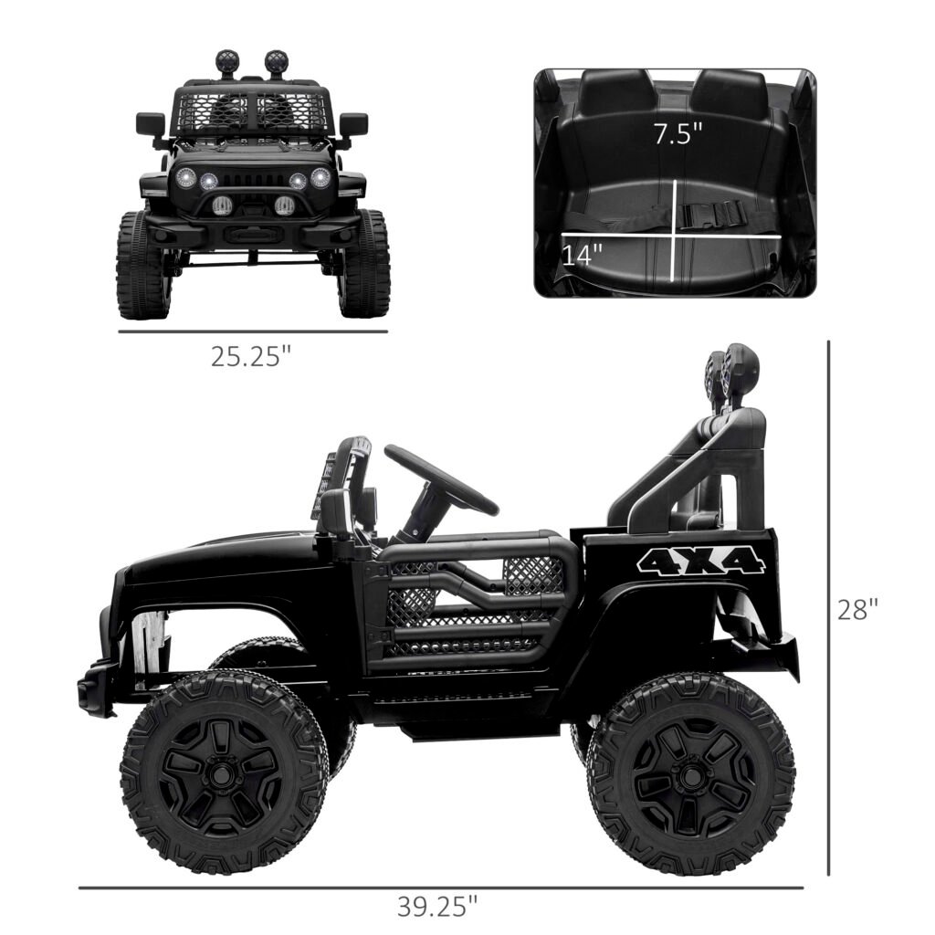 12V Battery Powered Kids Ride On Car Off Road Truck Toy W/ Parent Remote, Black —