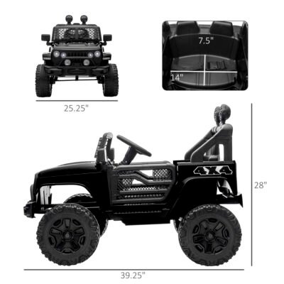 12V Battery Powered Kids Ride On Car Off Road Truck Toy W/ Parent Remote, Black
