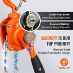 Manual Lever Chain Hoist, 1/2 Ton 1100 Lbs Capacity 5 FT Come Along, G80 Galvanized Carbon Steel With Weston Double-Pawl Brake, Auto Chain Leading & 360° Rotation Hook, For Garage Factory Dock