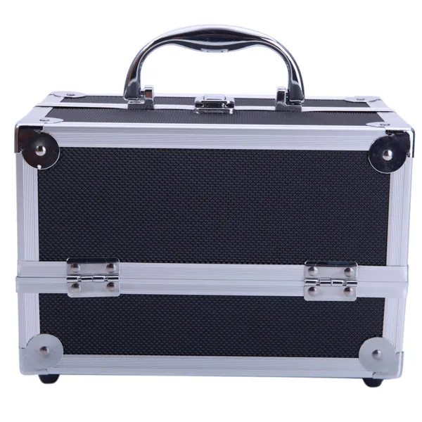 Portable Diamond Texture Aluminum Makeup Storage Bag With Mirror & Key Black - Image 5