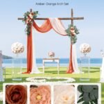 Artificial Wedding Arch Flowers Kit (Pack Of 4) With 21Ft Wedding Arch Draping Fabric,Arch Flowers For Wedding Ceremony And Reception Backdrop Wedding Decoration (Burnt Orange)