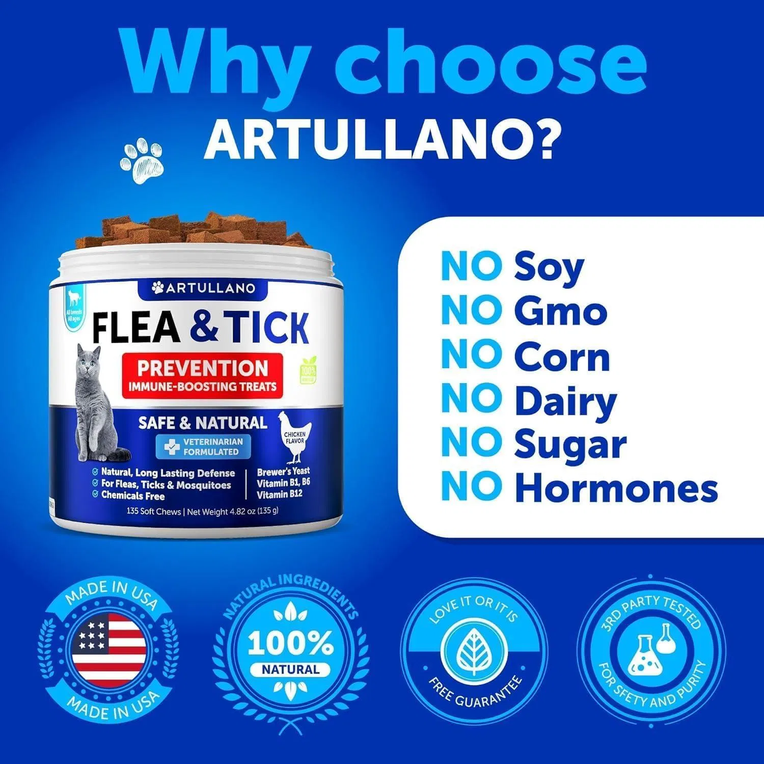 Flea Treatment For Cats Natural Flea And Tick Prevention Supplement For Cats Kittens Chewable Daily Oral Pills With Vitamins 135 Soft Chews Skin & Coat Dental Treats Digestion CANNOT Be Sold On Amazon - Image 3