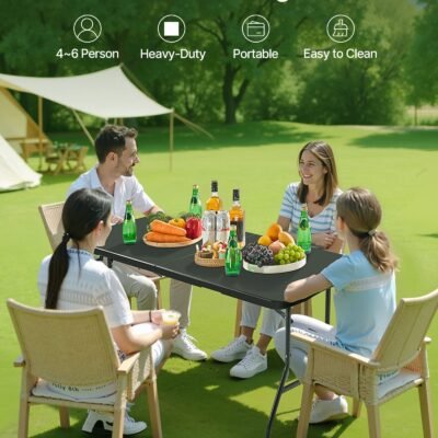 6 Ft Plastic Folding Table Portable Picnic Utility Table Handle Indoor Outdoor