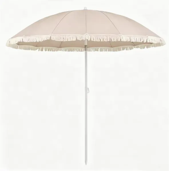 7 FT Boho Patio Umbrella With Fringe Tassel, 30' Adjustable Tilt Outdoor Sun Canopy, Portable 2-Section Metal Beach Umbrella - Image 3