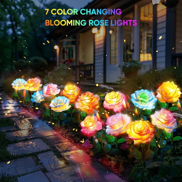 Solar Lights Outdoor Waterproof For Garden Decor, 4 Pack Solar Garden Lights For Outside, Outdoor Solar Lights For Yard With Solar Flowers Lights, Solar Powered Yard Decorations - Image 3