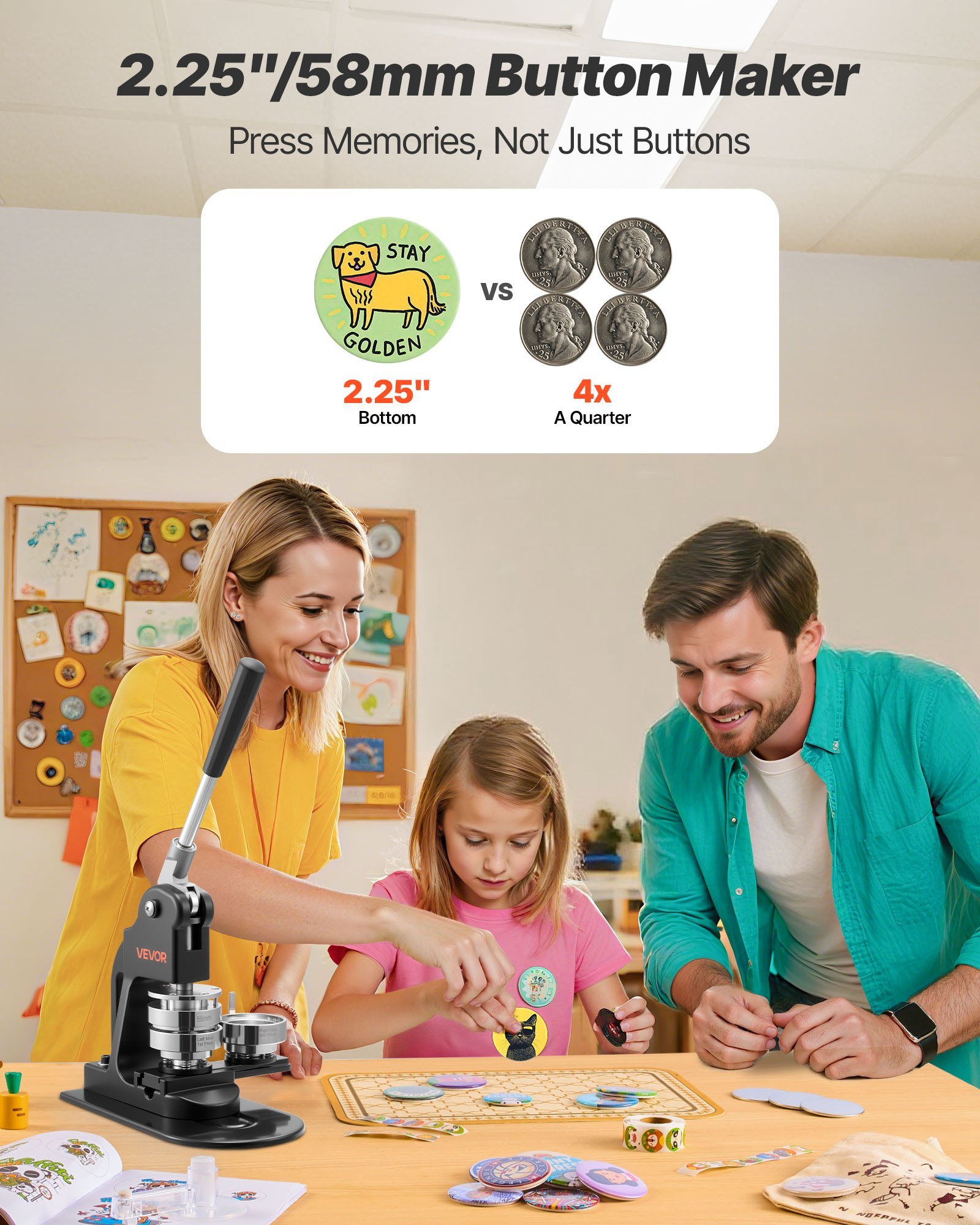 Button Maker Machine, 2.25 In, Pin Maker Machine With 500pcs Button Parts, Circle Cutter, Hex Wrenches And Magic Book, Ergonomic Handle, For DIY Badges, Personalized Pins And Key Chains, Black - Image 2