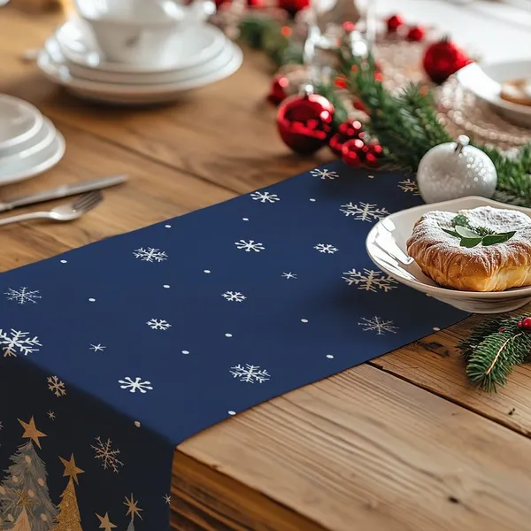 Christmas Table Runner 13x72 Inch, Xmas Trees Snowflakes Holiday Decorative Farmhouse Table Decoration For Kitchen Dinning, Indoor Outdoor Dinner Party Decor - Image 5