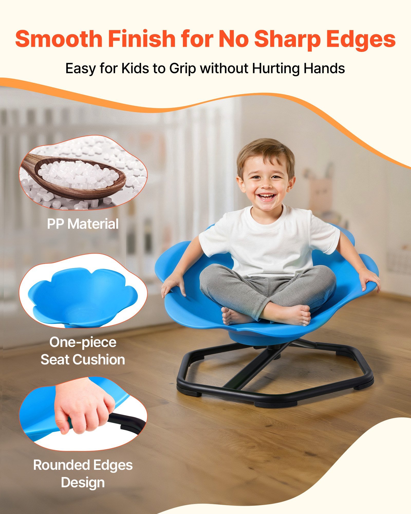 Kids Swivel Chair, 220 Lbs Capacity, Cylinder Shape Sensory Spinning Chair, Autistic Kids Sensory Toy Seat With Non-Slip Metal Base, Toddler Sit & Spin Seat For Coordination Balance Focus, Blue - Image 4