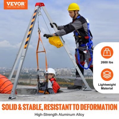 2600 Lbs Winch Confined Space Tripod Kit, Confined Space Tripod 8' Legs And 98' Cable, Confined Space Rescue Tripod 33' Fall Protection With Blower, Gas Detector, Harness.