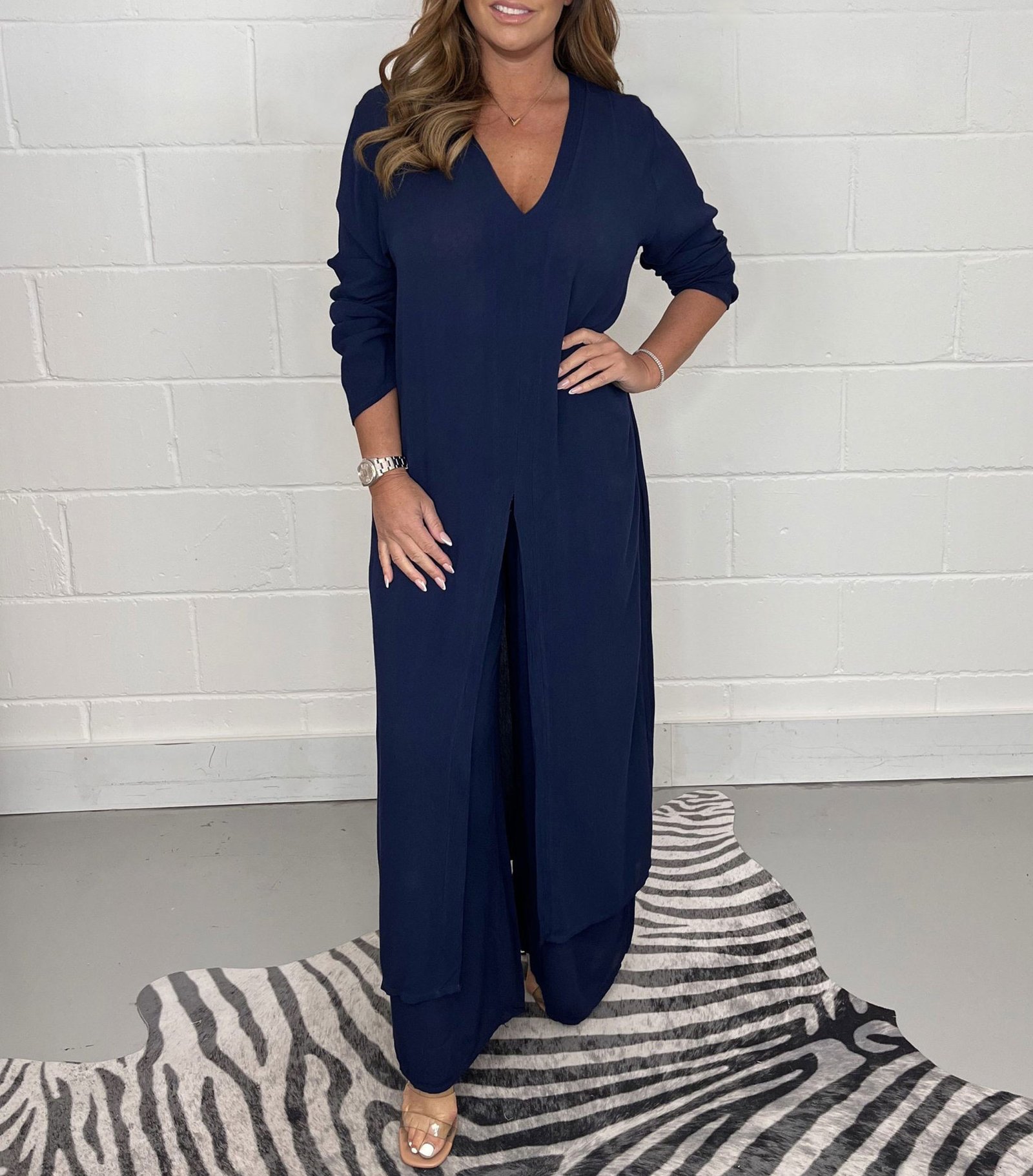 Women's Fashion Simple Solid Color Long Top Long Pants Set - Image 2