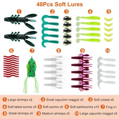 383Pcs Fishing Lures Tackle Box Bass Fishing Animated Lure Crankbaits Spinnerbaits Soft Plastic Worm Saltwater Freshwater Fishing Kit