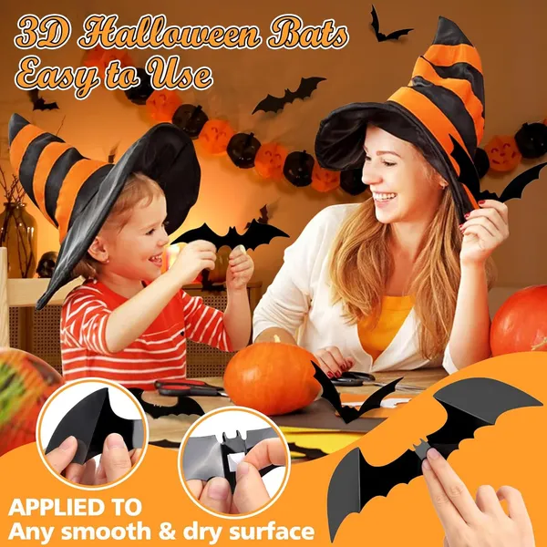 100pcs Bats Halloween Decorations: Halloween Bats Wall Décor Bat Stickers Decals PVC 3D Wall Bat Scary Stickers Halloweens Party Decorations Indoor Outdoor DIY Home Window Door Décor - Image 4