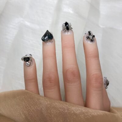 GGDDSHA Press On Nails Short, No Fade Out Fake NailsSeamless Fit Soft Gel Glue On Nails Charms For WomenHandmade Nail Art Manicure Gradient,Midnight Stardust