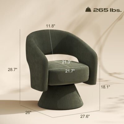 Swivel Barrel Accent Chair, Modern Upholstered Living Room Chair With Thick Padding For Reading, Green