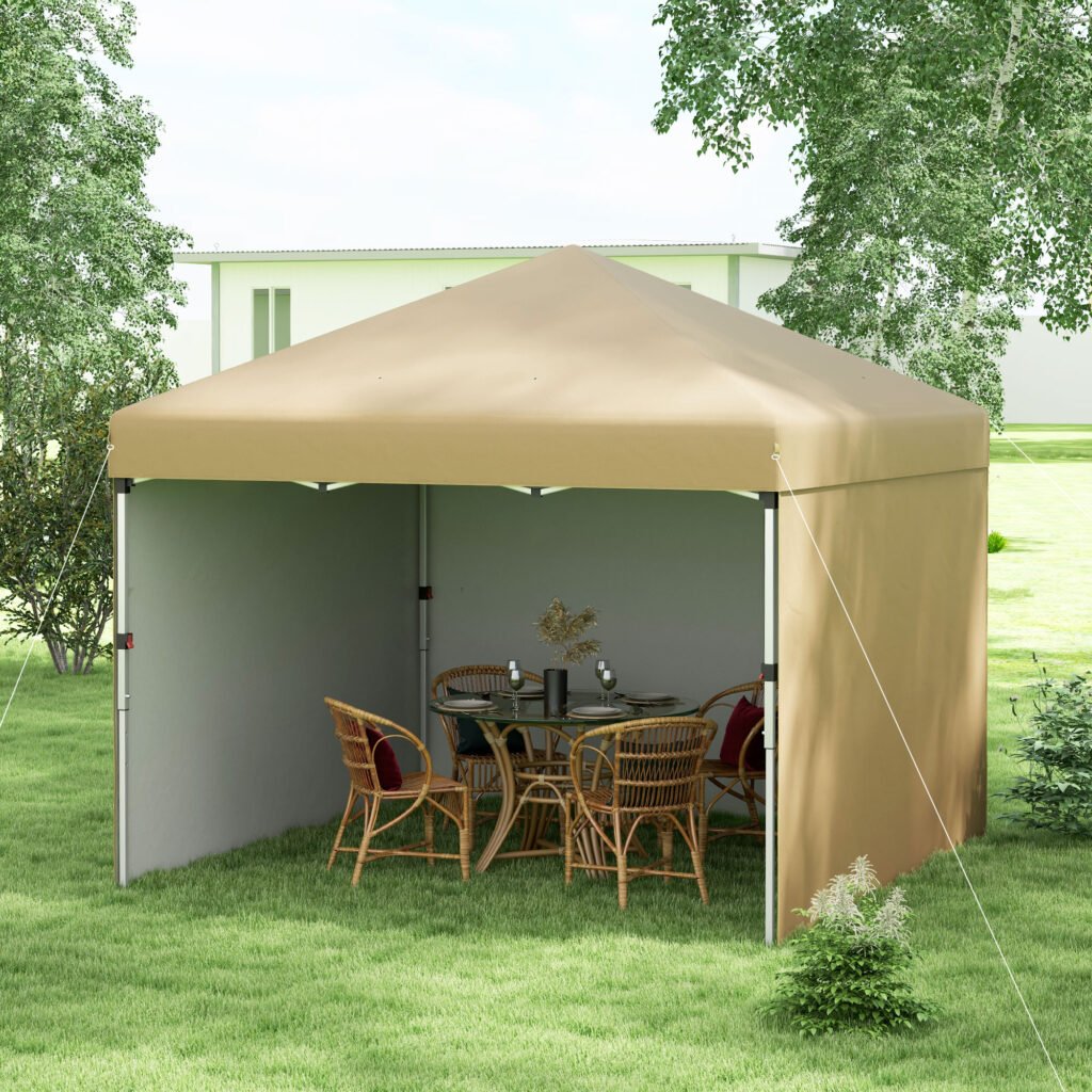 10' X 10' Pop Up Canopy With Sidewalls, Weight Bags And Carry Bag, Height Adjustable Tent For Parties, Beige —