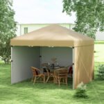 10' X 10' Pop Up Canopy With Sidewalls, Weight Bags And Carry Bag, Height Adjustable Tent For Parties, Beige