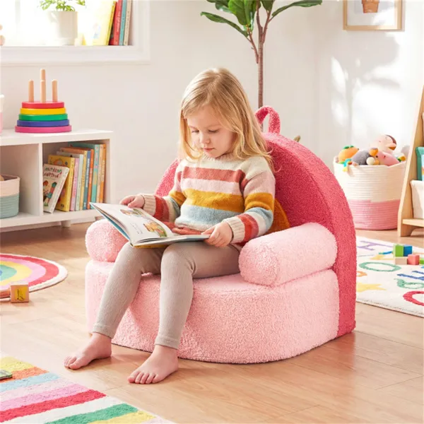 Red Kids Sofa, Soft Teddy Fleece Foam Couch With Carry Handle & Removable Machine-Washable Cover - Image 4