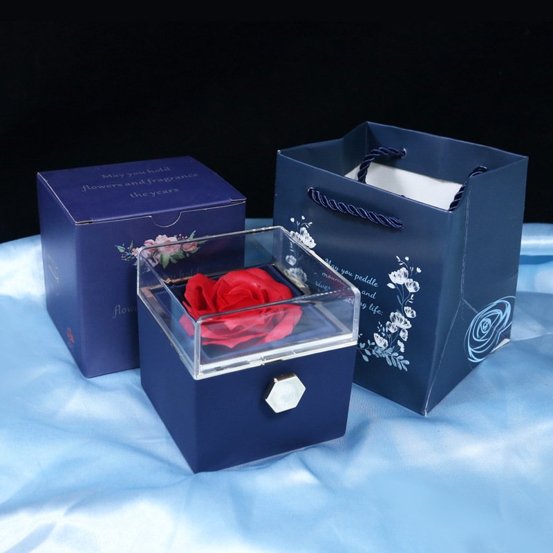 Rotating Soap Flower Rose Gift Box Creative Rotating Rose Jewelry Packaging Box Valentine's Day Gift For Women - Image 3