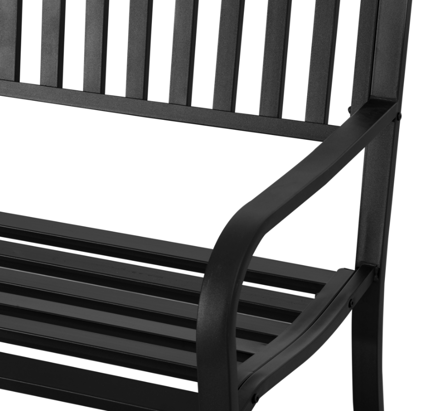 50ft Outdoor Bench Seat, Patio Bench With Slatted Seat, Metal Porch Bench, With 2 Person Design, For Poolside, Lawn, Black - Image 2