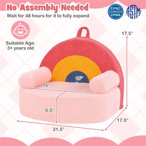 Red Kids Sofa, Soft Teddy Fleece Foam Couch With Carry Handle & Removable Machine-Washable Cover - Image 5