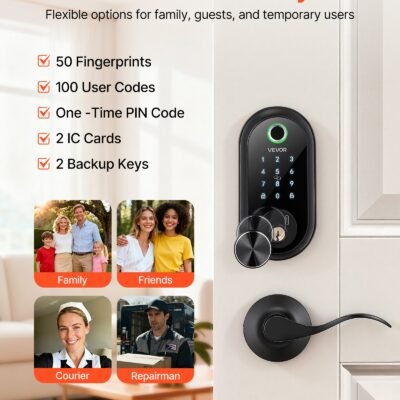 Fingerprint Door Lock Set, Electronic Biometric Deadbolt Keyless Entry Door Lock With Handle, Touchscreen, Auto Locking, One-Time Code, Anti-Peeking Password, IC Cards, For Home, Matte Black