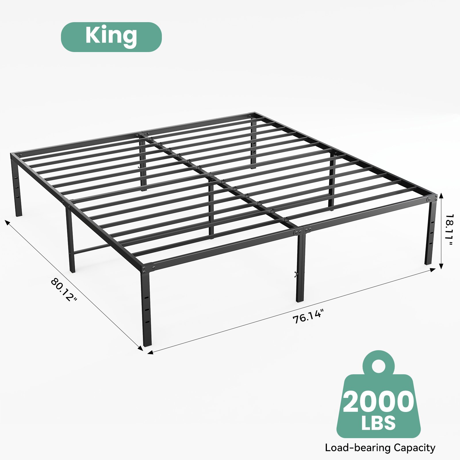 Sturdy And Durable Metal Base Frame, Noiseless Sturdy Steel Crossbars, Under-bed Storage Space, No Need For Box Springs