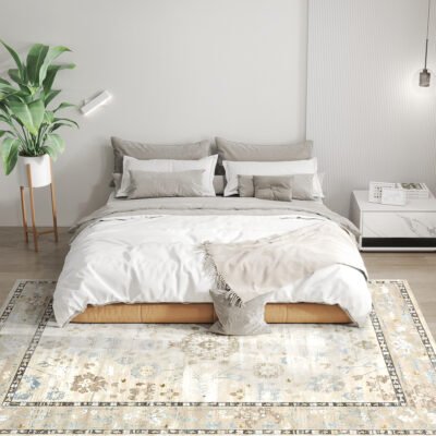 5x7 Area Rug, Indoor Boho Machine Washable Carpet For Living Room, Bedroom, Dining Room, Kitchen, Blue
