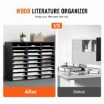 27 Compartments Wood Literature Organizer, Adjustable Shelves, Medium Density Fiberboard Mail Center, Office Home School Storage For Files, Documents, Papers, Magazines, Black+White