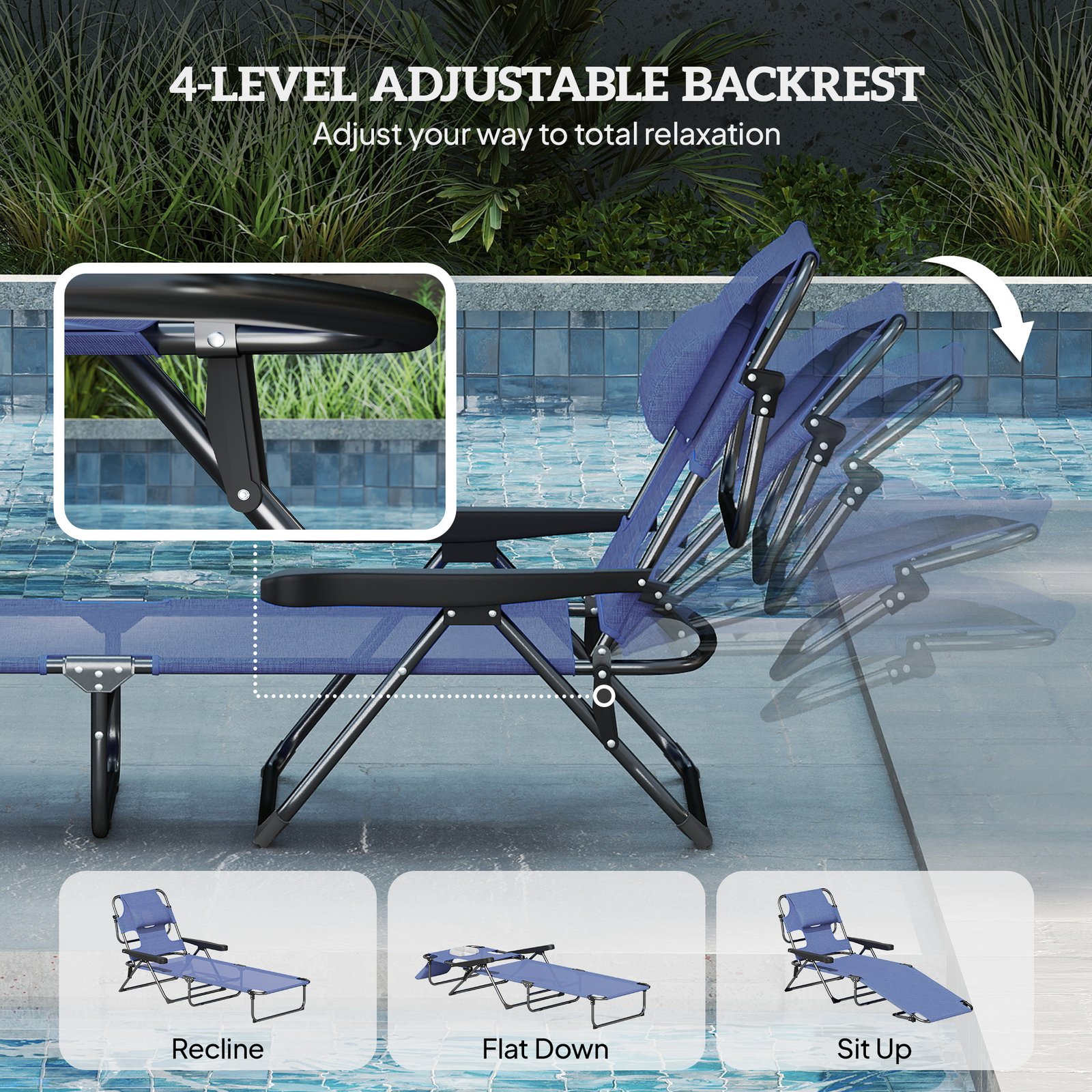 Folding Lounge Chair W Reclining Back, Gray - Image 4